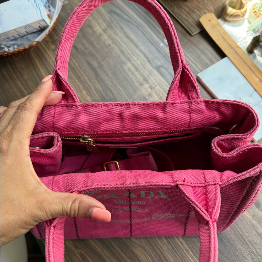 Prada Pink Canapa Canvas Tote Bag - Picture 3 of 10